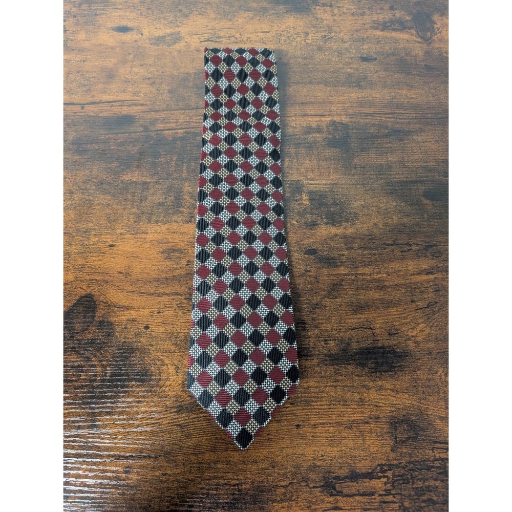 Roberto Villini Couture 100% Silk Tie Geometrics of Oxblood, Gold, & Blue‎